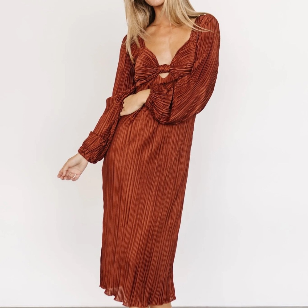 Baltic Born Amani Pleated Midi Maxi Dress Cinnamon Orange Fall wedding guest